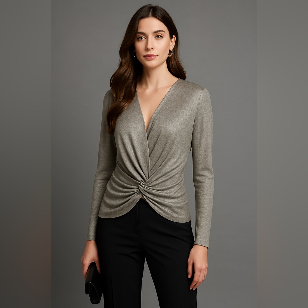 Lafayette 148 Twist Front Metallic Top Size M